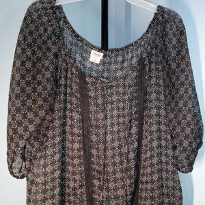SIZE XL - MOSSIMO SUPPLY SHEER BLOUSE WITH MULTI COLOR PATTERN LONG SLEEVE